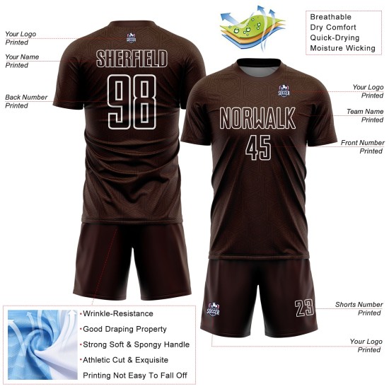 Maglia da calcio personalizzata con stampa a sublimazione di forme geometriche marroni e bianche