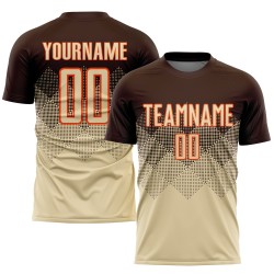 Maglia da calcio personalizzata con stampa a sublimazione marrone crema-arancione