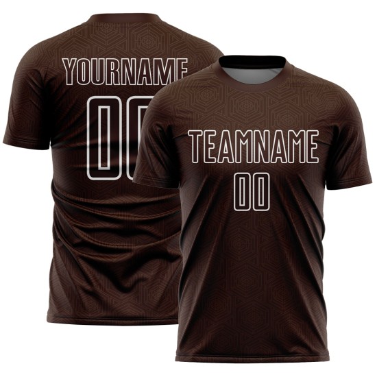 Maglia da calcio personalizzata con stampa a sublimazione di forme geometriche marroni e bianche